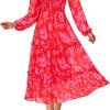 Saonta  Women 2024 Fall Dress Floral Boho Dress Casual Long Sleeve Crew Neck Ruffle A-Line Flowy Wedding Guest Maxi Dresses