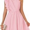 Saonta Women's Summer One Shoulder Ruffle Dress 2024 Boho Sleeveless Elastic High Waist Swing Mini Dresses