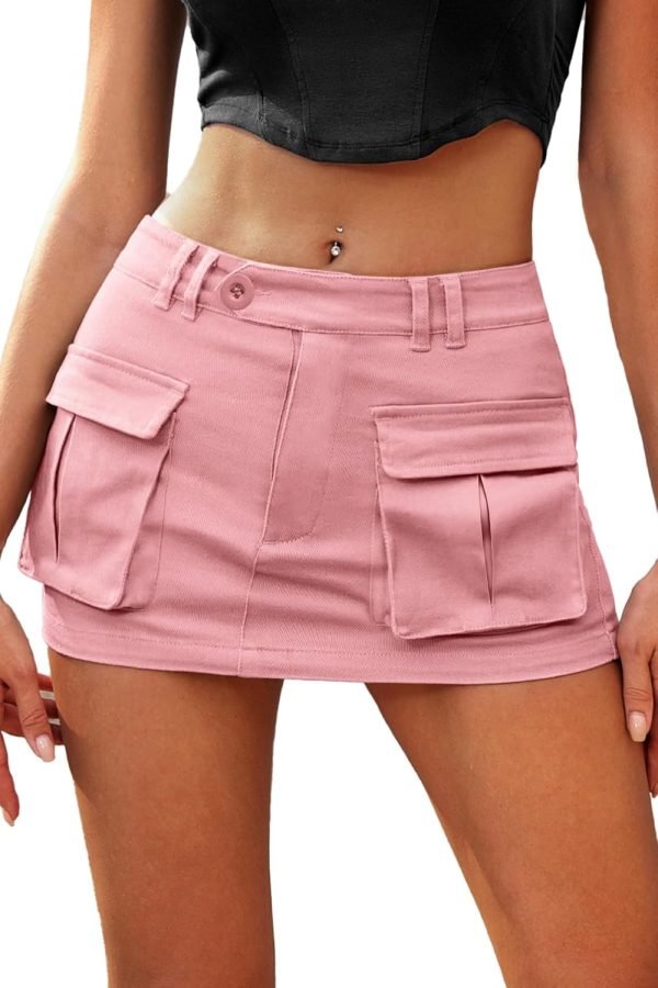 Saonta  Women's Low Waist Mini Saonta  Skirt Y2K, High-Stretch Bodycon Button Denim Skirt with Pockets