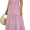 Saonta  Women's 2024 Summer Casual Maxi Dress Flutter Sleeve Scoop Neck Smocked Tiered A Line Flowy Beach Long Sun Dresses