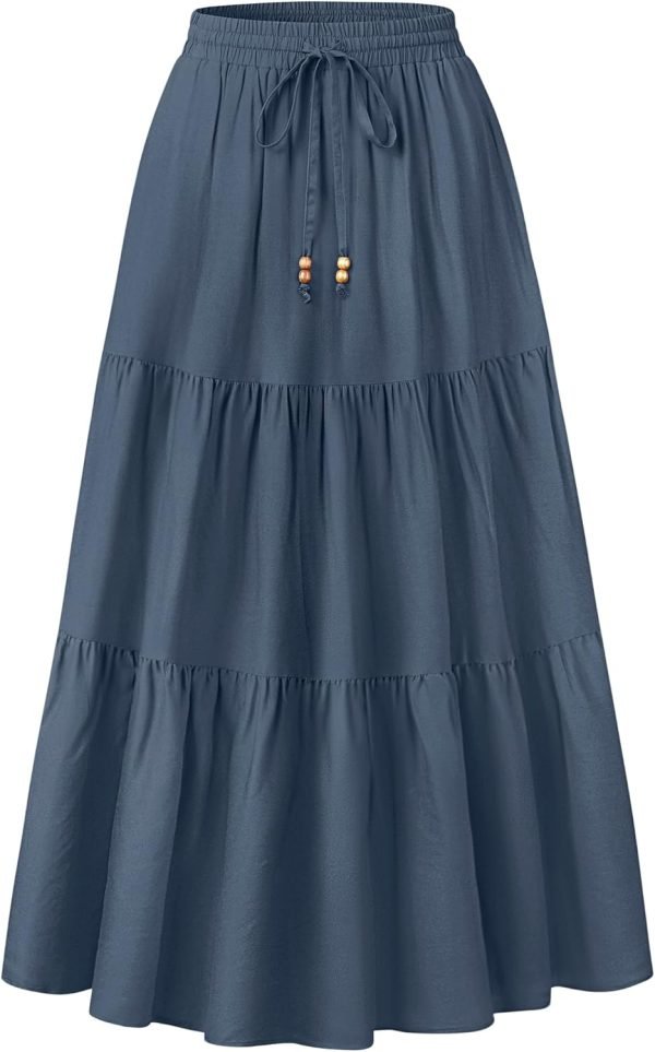 Saonta  Women's 2024 Summer Boho Elastic High Waist Maxi Skirt A-Line Flowy Ruffle Tiered Long Beach Skirts with Pockets