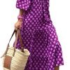 Saonta  Women Boho Maxi Dresses 2024 V Neck Long Puff Sleeve Smocked Ruffle Flowy Casual Dress