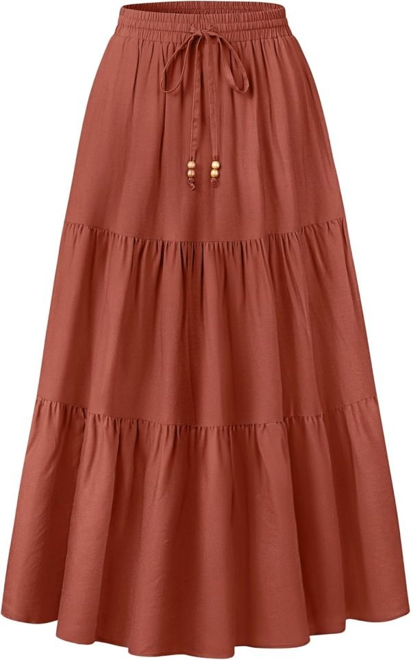 Saonta  Women's 2024 Summer Boho Elastic High Waist Maxi Skirt A-Line Flowy Ruffle Tiered Long Beach Skirts with Pockets