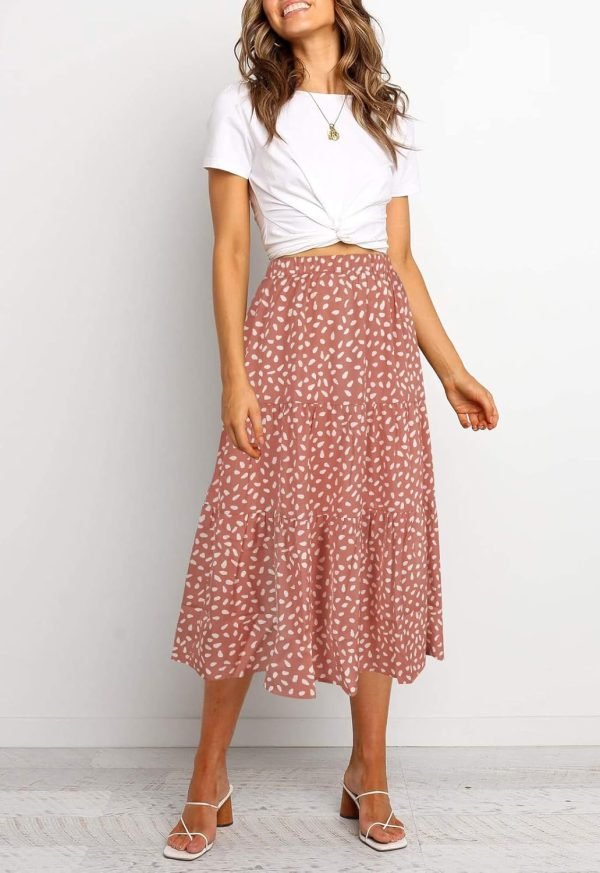 Saonta  Women's Boho Leopard Print Skirt Pleated A-Line Swing Midi Skirts