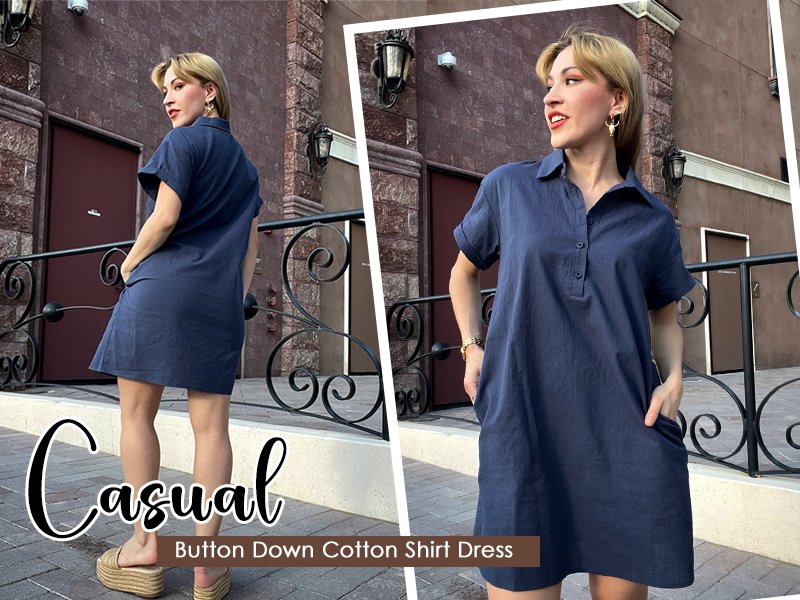 casual dresses for women 2023 trendy button down dress shift dress cotton dresses with pockets