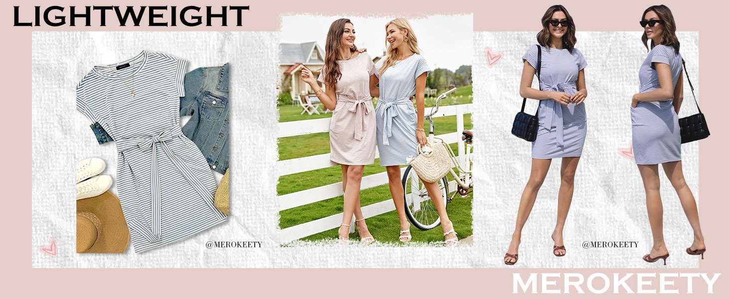 Stripe t shirt dress with belt