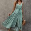 Saonta  Women's 2024 Summer Casual Boho Sundress Polka Dot Spaghetti Strap V Neck Flowy Midi Dresses