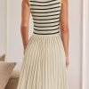 Saonta Women's Summer Sleeveless Mini Dress 2024 Square Neck Striped Knit A Line Pleated Tank Dresses