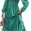 Saonta  Women 2024 Fall Dress Floral Boho Dress Casual Long Sleeve Crew Neck Ruffle A-Line Flowy Wedding Guest Maxi Dresses