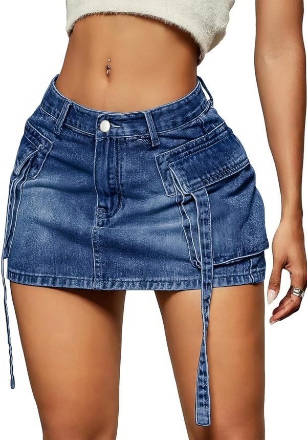 Saonta  Skirt Women y2k Button Mini Jeans Skirt Denim Skirt with Pocket Low Waist