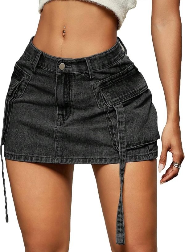 Saonta  Skirt Women y2k Button Mini Jeans Skirt Denim Skirt with Pocket Low Waist