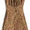 Saonta  Women's Floral Dress Low-Cut Square Neck Spaghetti Strap Tie Bodycorn Dresses