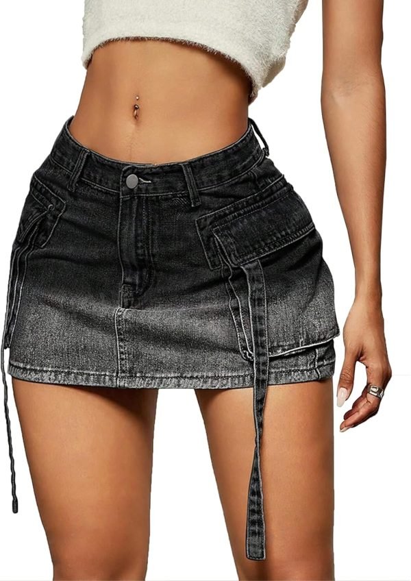 Saonta  Skirt Women y2k Button Mini Jeans Skirt Denim Skirt with Pocket Low Waist