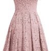 Saonta  Women's Vintage Floral Lace Short Sleeve Boat Neck Cocktail Party Swing Dress
