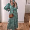 Saonta  Womens Loose Fit Casual Summer V Neck Half Sleeve Bohemian Geometric Pattern Maxi Long Dresses
