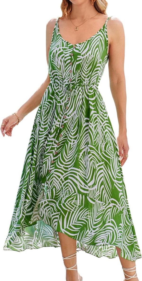 Saonta  Women's 2024 Summer Casual Boho Sundress Polka Dot Spaghetti Strap V Neck Flowy Midi Dresses