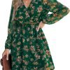 Saonta  Women's Floral Print Chiffon A-Line Mini Dress Long Peasant Sleeves