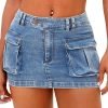Saonta  Women's Low Waist Mini Saonta  Skirt Y2K, High-Stretch Bodycon Button Denim Skirt with Pockets