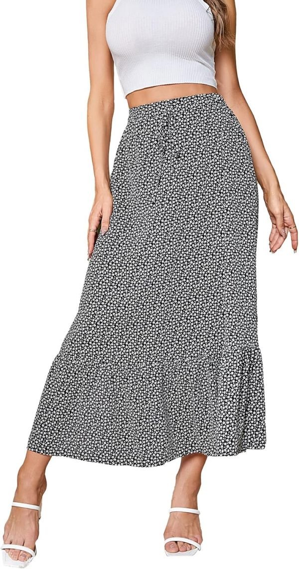 Saonta  Women's Casual High Waist Floral Print Skirt Split Thigh A Line Maxi Skirts