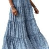 Saonta  Women's Floral Print Elastic High Waist Pleated Ruffle Flowy Long Skirts