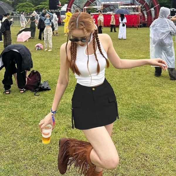 Saonta  High Waisted Saonta  Mini Skirt Black Denim Skirt Women Bodycon Denim Mini Skirt Y2K Button Black Mini Skirt Dressy Casual Y2K Jean Skirt for Women with Pockets Black Large