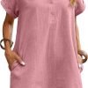Saonta  Womens Cotton Shirt Dress Summer Casual Short Sleeve Button Down Beach Cover Up Shirts with Pockets