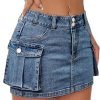 Low Waist Saonta  Skirt Women Button Mini Saonta  Denim Skirt with Pocket Mini Skirt