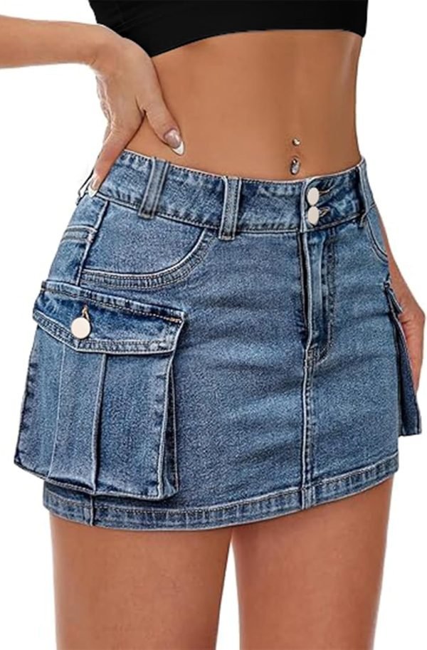Low Waist Saonta  Skirt Women Button Mini Saonta  Denim Skirt with Pocket Mini Skirt
