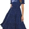81FMHPAwSSL._AC_SL1500 Saonta Dresses for Women 2023 Wedding Guest Summer V Neck Short Sleeve Smocked Ruffle Hem A-Line Polka Dot Boho Maxi Dress