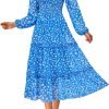 Saonta  Women 2024 Fall Dress Floral Boho Dress Casual Long Sleeve Crew Neck Ruffle A-Line Flowy Wedding Guest Maxi Dresses