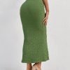 Saonta  Women's Texture Bodycon Maxi Skirt High Waist Pencil Long Skirts