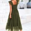 Saonta Womens 2024 Summer Casual Sleeveless Smocked Ruffle Tulle Flowy Beach Sundress