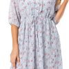 Saonta  Women's Short Sleeve V-Neck 3/4 Sleeve Button Up Chiffon Floral Pleated Midi Swing Dress with Belt