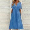 Womens Bohemian Maxi Long Dress Trendy Boho Dresses V Neck Beach Vacation Dress Casual Beachy Outfits with Pockets