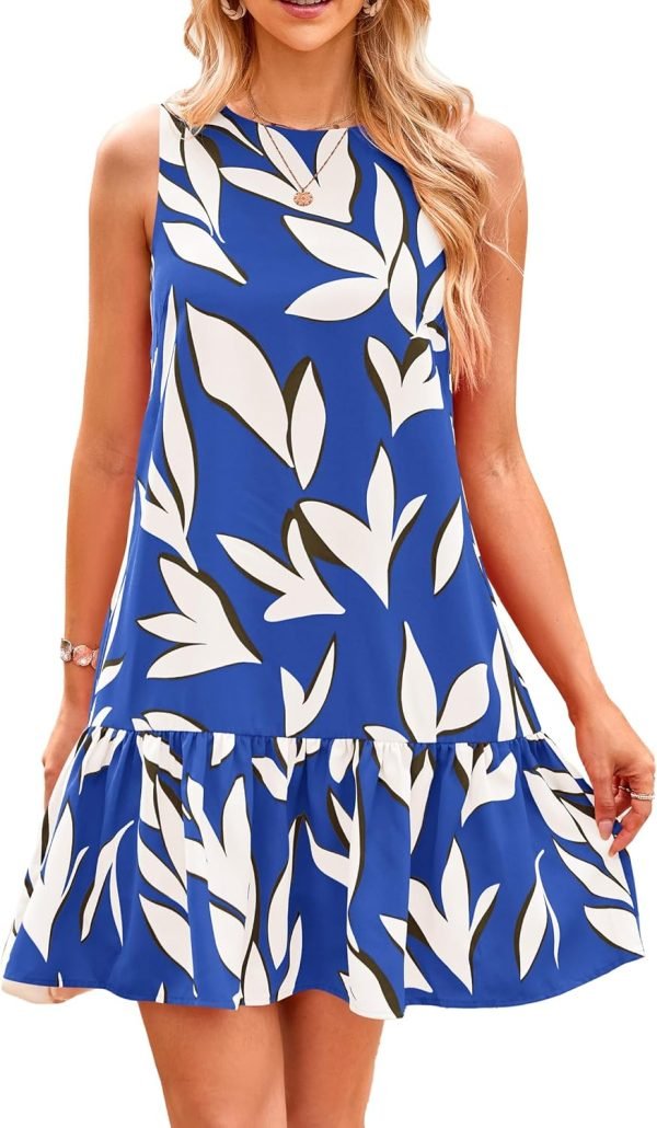 Saonta  Women's 2024 Summer Floral Mini Dress Sleeveless Cut Out Backless Ruffle Boho Beach Vacation Short Sundresses