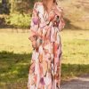 Saonta  Women's 2024 Fall Boho Maxi Dress Casual Long Sleeve V Neck Printed Beach Long Flowy Dresses