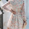 Saonta  Women's Floral Print Chiffon A-Line Mini Dress Long Peasant Sleeves