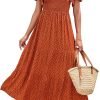 Saonta Women's 2024 Summer Casual Floral Print Short Flutter Sleeve Crew Neck Smocked High Waist Flowy Maxi Dress