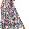 Saonta  Womens 2024 Spring Summer High Waist Boho Floral Maxi Skirt Casual Flowy Swing Pleated A Line Beach Long Skirts