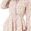 Saonta  K Women's Ruffled Floral Smocked Waist Layered Tiered Chiffon Dress
