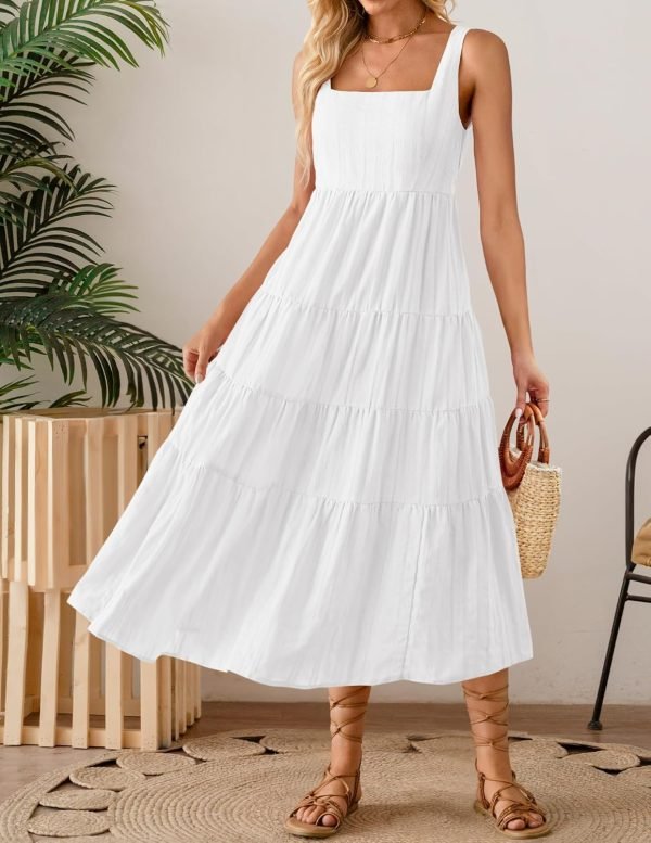 Saonta Women's 2024 Summer Sleeveless Dress Casual Backless Loose Flowy Tiered Sundress Beach Cover up Tank Dresses