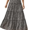 Saonta  Women's Floral Print Elastic High Waist Pleated Ruffle Flowy Long Skirts