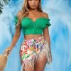 Saonta  Women's Floral Tie Side Wrap Tassel Mini Skirt Cover Up Beach Skirt