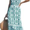 Saonta  Women's Midi Dress Halter Paisley Sleeveless Cutout Waist Long Beach Boho Summer Dress