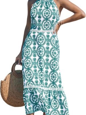 81Q00gV_IWL._AC_SL1500 Saonta Women's Midi Dress Halter Paisley Sleeveless Cutout Waist Long Beach Boho Summer Dress