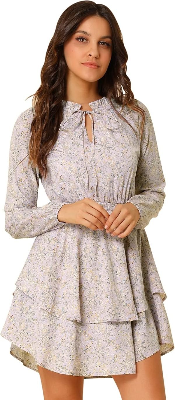 Saonta  K Women's Ruffled Floral Smocked Waist Layered Tiered Chiffon Dress