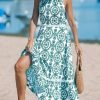 Saonta  Women's Midi Dress Halter Paisley Sleeveless Cutout Waist Long Beach Boho Summer Dress