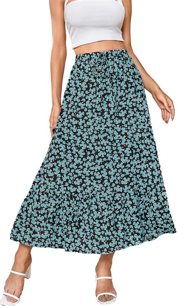 Saonta  Women's Casual High Waist Floral Print Skirt Split Thigh A Line Maxi Skirts