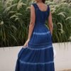 Saonta  Women's Maxi Dress Sleeveless Denim Long Summer A-line Casual Blue Cotton Boho Flowy Sundresses for Women