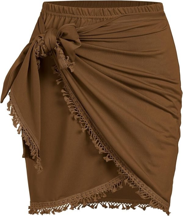 Saonta  Slit Skirt for Women Boho Print Tie Side Wrap Tassel Casual Beach Mini Skirt